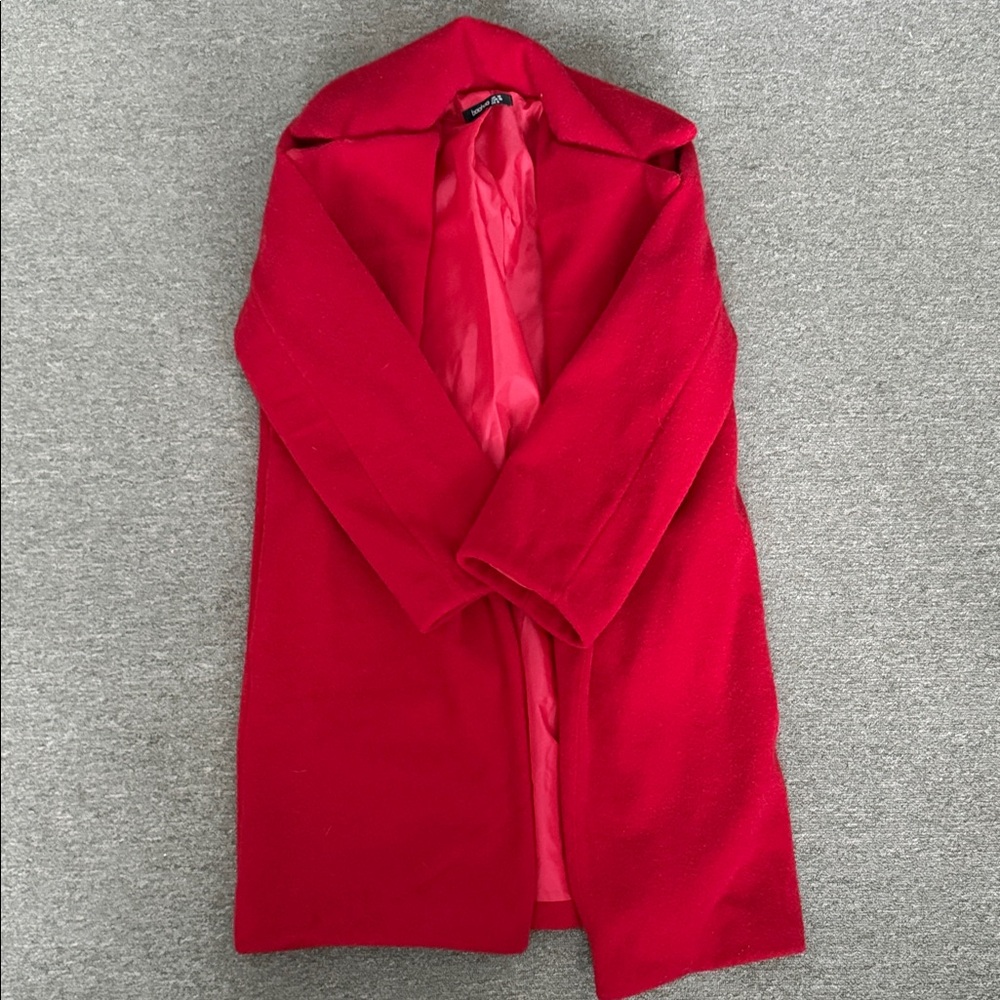 Vibrant Red Long Wool Coat